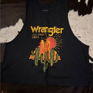 Wrangler Black Muscle Tee with Yellow, Red & Green Desert Graphic
